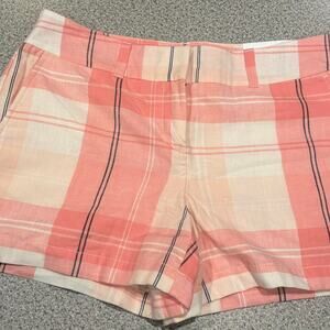 LOFT Outlet Coral & White Plaid Tailored Shorts - Size 4 - NWT